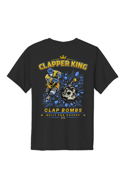 claps Bombs Gold Clapper King Youth Performance Tee