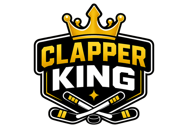 Logo of Clapper King with a crown and crossed clappers on a black background